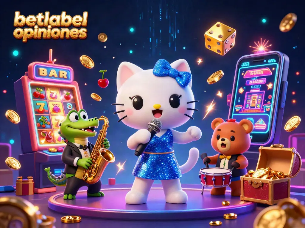 Engage with betlabel opiniones through a vibrant casino scene featuring animated characters and exciting game elements.